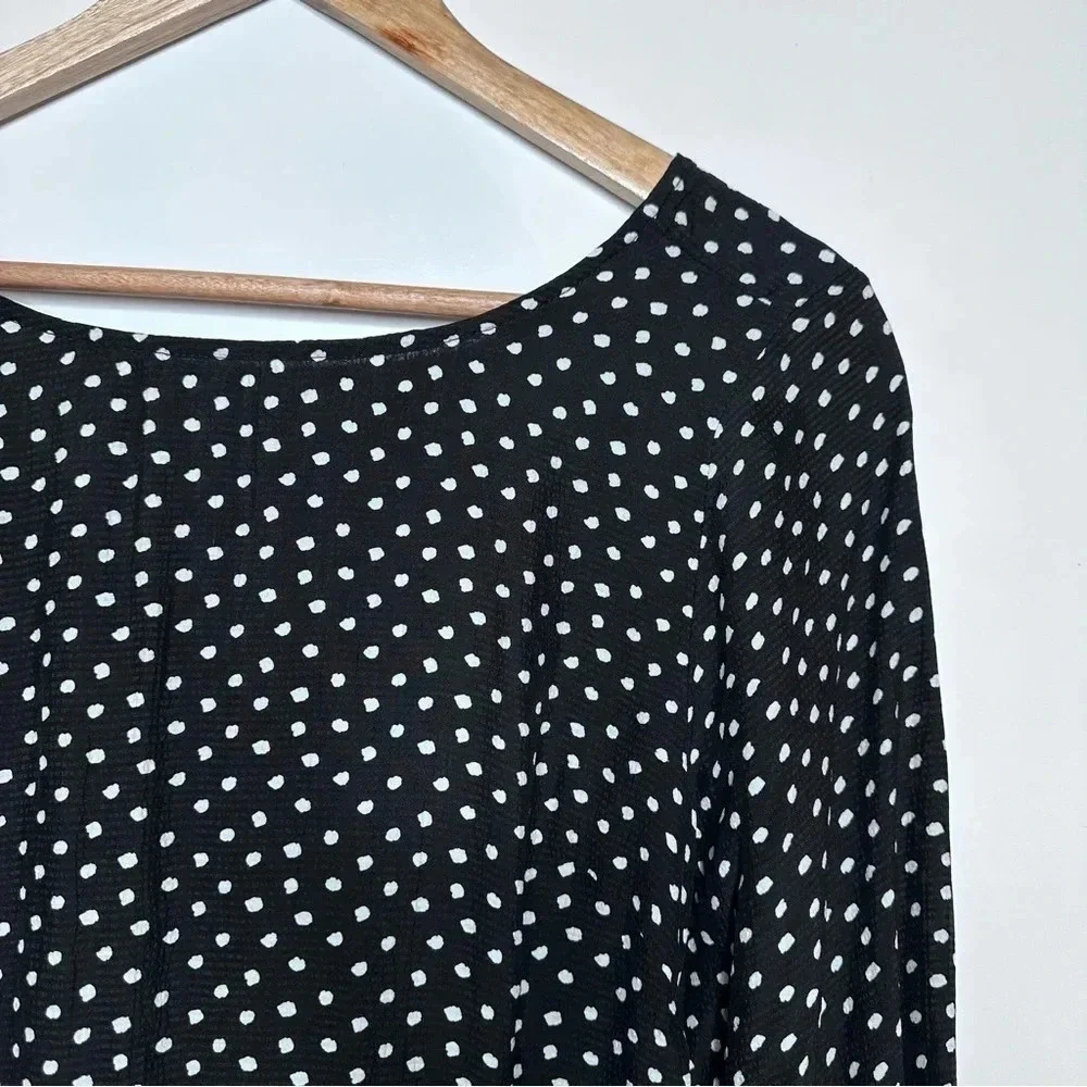 Anthropologie Black White Polka Dot Open Back Flowy Fit Flare Swing Dress